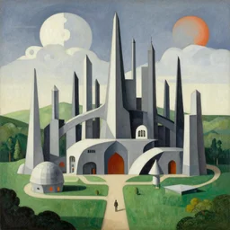 geometric painting of tomorrowland by hieronymus bosch