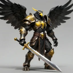 Black Aarakocra Eagle Warlord, Yellow Beak, epic armor, wielding longsword, epic character portrait, dnd commission,epic rpg artwork,4K, 8K, very detailed, trending on artstation