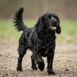 an overexcited black cocker spaniel wagging her tail