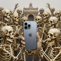 a crowd of skeletons fight to have the last model of Iphone in London, 2d, ultra highly detailed, digital painting, smooth, sharp focus, artstation, pixiv, art by Ilya Kuvshinov
