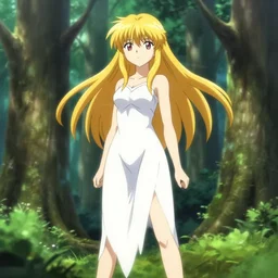 isekai beautiful anime girl hestia danmachi, kamisama standing in forest. flat face. aesthetic, golden ratio. beautiful lineart, ranking on contest, artstation, soft lighting, artistic pose, character concept, cinematic, motion blur, chromatic abberation. by darwyn cooke