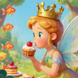 closeup profile portrait of tin toy fairy wearing a crown eating cakes, nicoletta ceccoli, mark ryden, lostfish, max fleischer, hyper realistic, artstation, illustration, digital paint, matte paint, vivid colors, bright, cheerful,, detailed and intricate fairytale environment