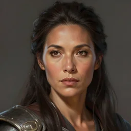 beautiful, very strong, mixed race, female, middle aged, face, no makeup, warrior, head shot, fantasy, highly detailed, digital painting, artstation, concept art, smooth, sharp focus, illustration, art by jodie muir and brom