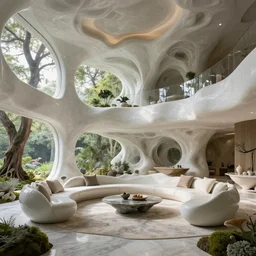 highly detailed villa natural beautiful soft light interior cinematic composition of a smooth ceramic porcelain biomorphic magnolia stone nebula fluid sci - fi surreal architecture landscape, furniture, granite, trees, marble, moss, lichen, fungi, vincent callebaut composition, mamou - mani, archviz, 8 k, unreal engine, hdr