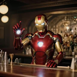 Iron Man as a bartender in an old nightclub, vintage photography, DSLR, cinematic