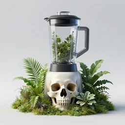 abstract overgrown plants skull from a blender render, nature taking back, highly detailed, holography