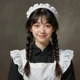 a ((sadly)) (((smiling)))) black haired, young hungarian servantmaid from the 19th century who looks very similar to (((Lee Young Ae and Lee Young Ae))) with a two french braids, detailed, soft focus, realistic oil painting by  John Everett Millais, Manet, Munkácsy, Csók István, and da Vinci