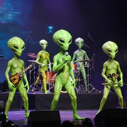 still photo of a band of aliens preforming at a concert, by moebius