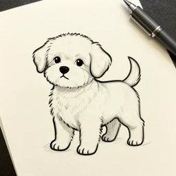 Tattoo Design line sketch adorable lineart puppy, bolt lines very aesthetic