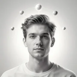 A portrait of a man with a solar system around the head, backlight, volumetric lighting, detailed, trending on artstation