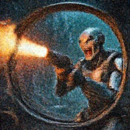 widest fish eye lens extremely close to cyborg's laughing while shooting flamethrowers with a dystopian neocyberpunk backdrop. photorealistic. intricate details. 3 5 mm photograph. dramatic lighting. action shot. absolute focus. masterpiece.