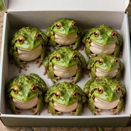a box of seven mad frogs