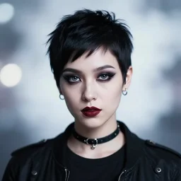 portrait of a pixie cut hoyden, goth emo. len blur background bokeh. art by ismail inceoglu and filip hodas. clouds by rhads.
