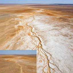 dried lakebeds, dried streams, bleached, mars aerial photography, crusty rusty  white drizzled collage mixed media