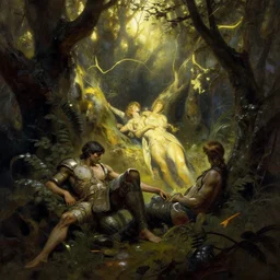 eternal friendship and rest of the dwellers of the forest by Frank Frazetta, dynamic lighting, cinematic, establishing shot, extremely high detail, shining, photo realistic, cinematic lighting, intricate line drawings, 8k resolution