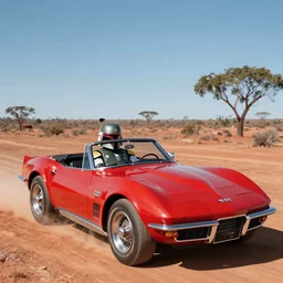 boba fett driving a red 1 9 6 7 stingray convertible alone through the australian outback, star wars production art by ralph mcquarrie, 1 9 7 7