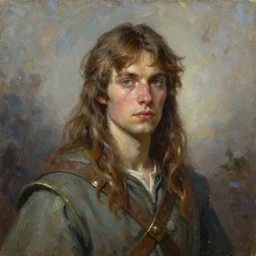 a painting of young man druid, a character oil on canvas portrait by gerald brom and greg rutkowski, masterpiece, fantasy art, artstation hq
