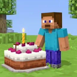 minecraft Steve with birthday cake