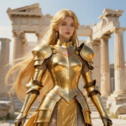 portrait knights of zodiac girl, golden and copper shining armor, in ruined agora of athens sunrise, ssci - fi and fantasy, intricate and very very beautiful and elegant, highly detailed, digital painting, artstation, concept art, smooth and sharp focus, illustration, art by wlop and ilya kuvshinov and z - - ed and tian zi