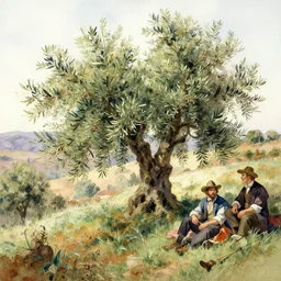 watercolor painting of hillside olive tree, art by hans gude, art by hans dahl, by jesper ejsing, art by anders zorn, wonderful masterpiece by greg rutkowski, cinematic light, american romanticism by greg manchess, creation by tyler edlin