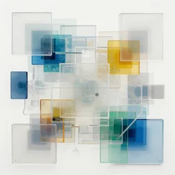 an abstract composition of different transparent materials,