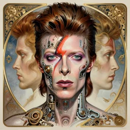 symmetry!! david bowie, male, machine parts embedded into face, intricate, elegant, highly detailed, digital painting, artstation, concept art, smooth, sharp focus, illustration, art by artgerm and greg rutkowski and alphonse mucha, 8 k