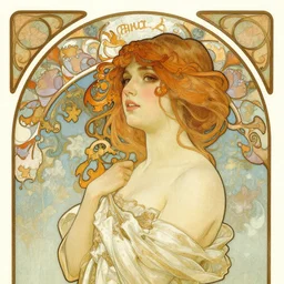 a portrait in the style of greg rutkowski and alphonse mucha.