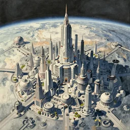 a vast planetary sci-fi city by Yoshitaka Amano, watercolor illustration, artstation, dramatic scenery, masterpiece, aesthetic
