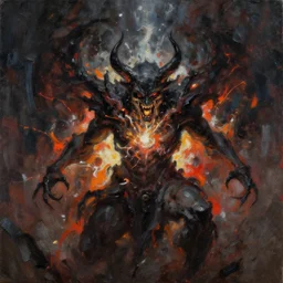 The God of Chaos exploding in anger, impressionistic painting, dark coloring, featured on artstation