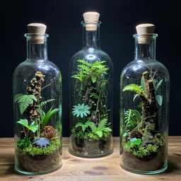 lush rainforests in mccartney bottles, terrarium worlds 8 k /