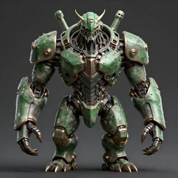 a hyper realistic concept art character of a aggressive robotic beast 4K symmetrical portrait, in multiple green copper textures and concrete, character concept art, Rendered in Octane, trending in artstation, cgsociety, 4k post-processing highly detailed, Junji Murakami, Tom Bagshaw, Artgerm, Craig Mullins,Junji Murakami, epic cinematic lighting rendered by octane engine, characters 8K symmetrical,