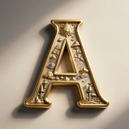 letter A, rococo, sharp focus, 3D rendering