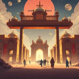 gates of baghdad, futuristi vintage arabian gothi, pixiv fanbox, dramatic lighting, maximalist pastel color palette, splatter paint, pixar and disney exploded - view drawing, graphic novel by fiona staples and dustin nguyen, peter elson, alan bean, wangechi mutu, clean cel shaded vector art, trending on artstation