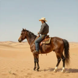 A lonely cowboy riding his horse in the desert by fredrick remington