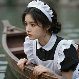 A beautiful female maid posing on a boat, beautiful face, close-up, fantasy woman, fantasy art, in the style of greg rutkowski, illustration, epic, fantasy, intricate, hyper detailed, artstation, concept art, smooth, sharp focus, ray tracing, profile shot
