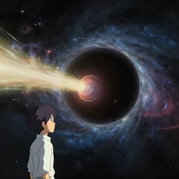 view of a black hole swallowing a star as seen from space, art by laurie greasley and brian sum and makoto shinkai, rule of thirds, unreal engine, octane render, featured on artstation