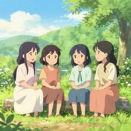 anime scenery, friendship, a peaceful scene, drawn in krita