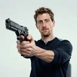 edward snowden holding a gun, 4k photograph, low angle, wide shot, fast shutter speed, dramatic backlighting, in the style of james bond and sherlock holmes