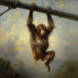 an angry baboon dangling from an overpass, epic lighting by ilya repin, phil hale and kent williams