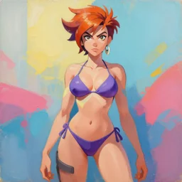 greg manchess splashart painting of overwatch's tracer in a bikini, medium shot, asymmetrical, organic painting, sunny day, matte painting, bold shapes, hard edges, street art, trending on artstation, by huang guangjian and gil elvgren and sachin teng