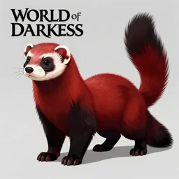 world of darkness sourcebook illustration of an anthropomorphic red - and - black weasel - ferret - stoat fursona ( from the furry fandom ) dressed in prisoner's regalia, scratching and chiseling on a prison cell wall creating cracks