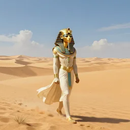 landscape, a mage pharaoh is wandering the desert. fantasy, digital painting, hd, detailed.