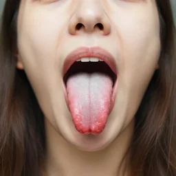 a girl sticking out her enormous dog like tongue, hyperreal, surrealism