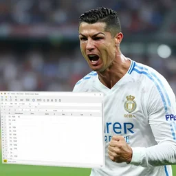photo of cristiano ronaldo screaming angry at an excel document