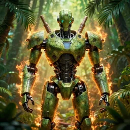 robot mystic jungle pattern, sharp focus, octane render, crackle tube, rpg, beautiful, flare, cinematic, vsco, film, unreal engine, symmetrical!!, artstation, art by artgerm, rossdraws, art by karol bak, makeup,
