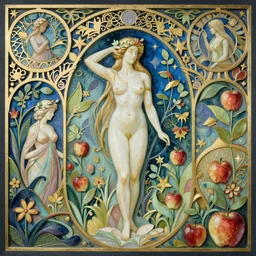 a luminous fairytale of a full view intricate art noveau painting of the garden of eden, eve, apple, serpent. neon light, masterpiece 4 k digital illustration by ruan jia and mandy jurgens and artgerm and william - adolphe bouguereau, award winning, artstation, intricate details, realistic, volumetric lighting, hyperdetailed, 8 k resolution