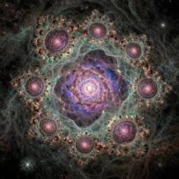 stunning hubble telescope mc escher painting of mandelbrot nebula, award winning, 4 k