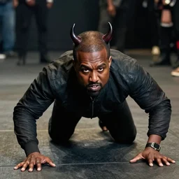 kanye west crawling on all fours like a demon
