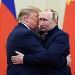 donald trump in a tracksuit hugging putin
