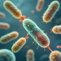 high quality render of bacteria infecting healthy cells biology virus microscope